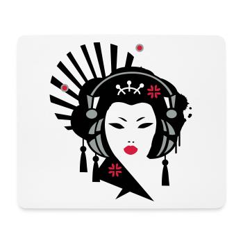 Geisha with headphones - Mouse Pad (horizontal) - white - Front