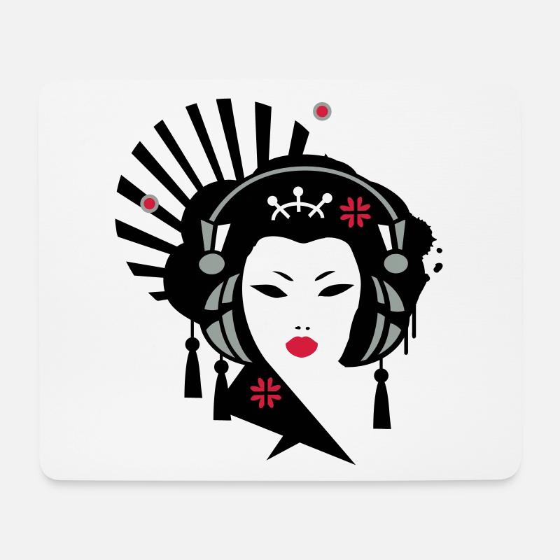 Geisha mit Kopfhörer - Mousepad (Querformat) - Weiß
