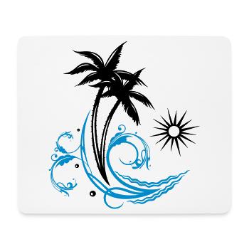 Palm trees with wave and sun, vacation, surf - Mouse Pad (horizontal) - white - Front