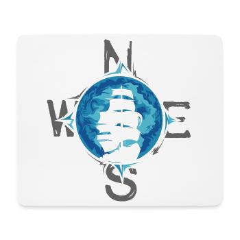 Segelschiff Kompass Illustration Meer Mond blau - Mousepad (Querformat) - Weiß - Vorne
