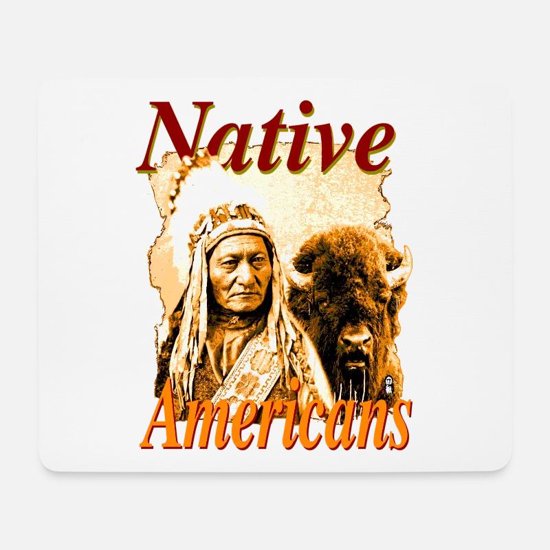Native Americans - Sitting Bull mit Büffel - Mousepad (Querformat) - Weiß