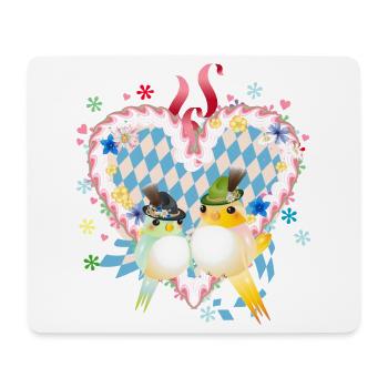 Bavarian gingerbread heart with two birds in traditional costume - Mouse Pad (horizontal) - white - Front