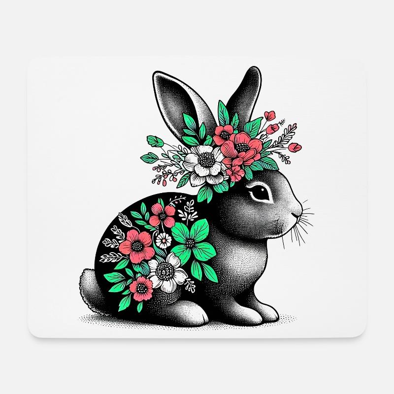 Hase mit Blumen - Mousepad (Querformat) - Weiß