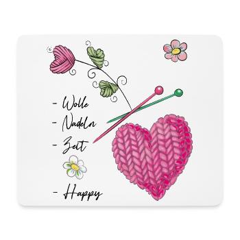 Gestricktes Herz mit Blüten und Stricknadeln - Mousepad (Querformat) - Weiß - Vorne