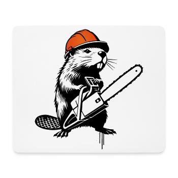 Castor avec tronçonneuse - Conception de pochoir humoristique - Tapis de souris (format paysage) - blanc - Devant