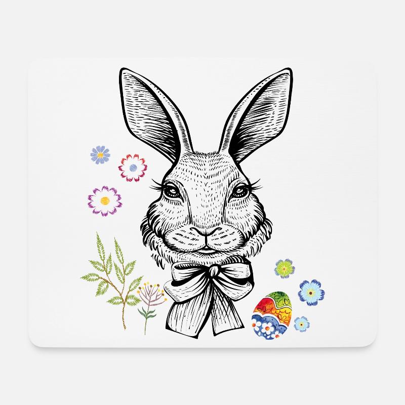 Hase mit Blumen und Osterei - Mousepad (Querformat) - Weiß