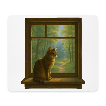 Katze am Fenster - Mousepad (Querformat) - Weiß - Vorne