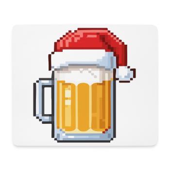 Pixel Bier mit Weihnachtsmütze – Weihnachtsdesign - Mousepad (Querformat) - Weiß - Vorne