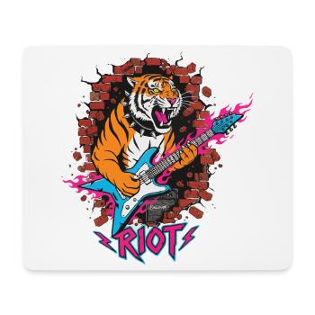 Tigre avec guitare contre mur de moellons - Tapis de souris (format paysage) - blanc - Devant