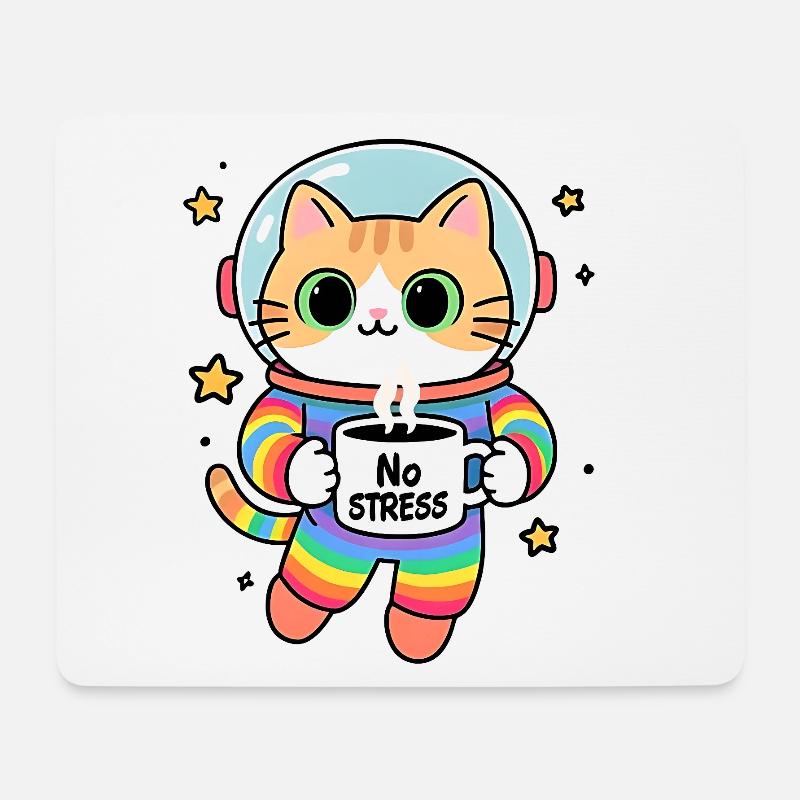 Stress-Free Rainbow Astronaut Cat - Mouse Pad (horizontal) - white