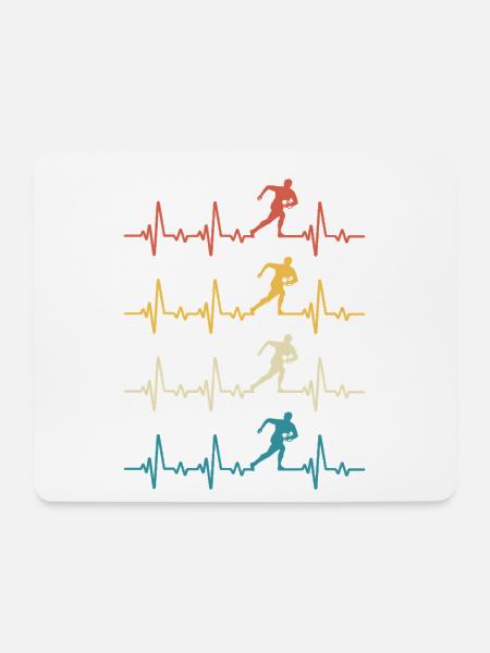Rugby, Herzschlag, Retro-Rugby - Mousepad (Querformat) - Weiß