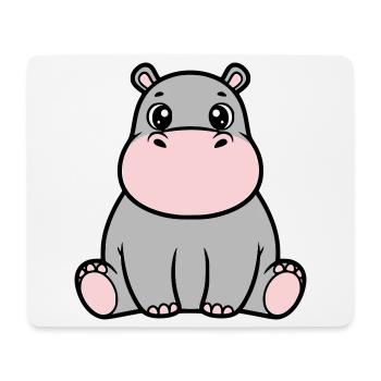 Bébé hippopotame mignon assis à Kawaii - Tapis de souris (format paysage) - blanc - Devant