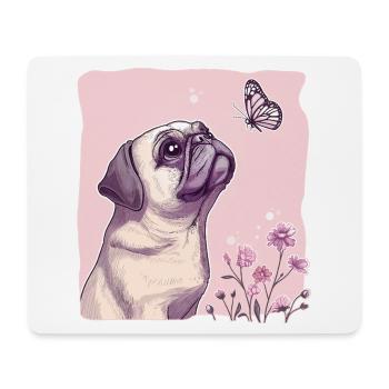 Mops mit Schmetterling - Mousepad (Querformat) - Weiß - Vorne