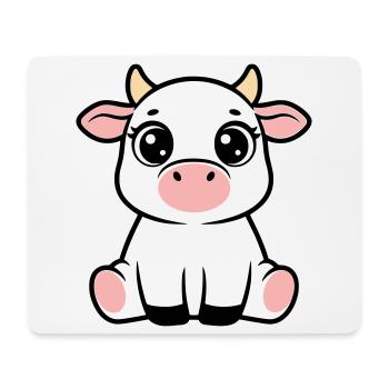 Veau mignon bébé vache qui garde Kawaii - Tapis de souris (format paysage) - blanc - Devant