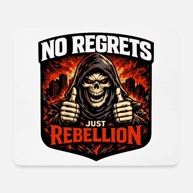 No Regrets Just Rebellion – Grim Reaper Skull - Mousepad (Querformat) - Weiß