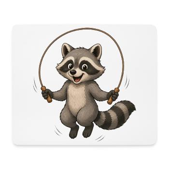 Raccoon Jumping Rope Cartoon Sport Motif - Mouse Pad (horizontal) - white - Front