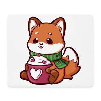 Renard câlin avec une tasse et une écharpe en forme de cœur - Tapis de souris (format paysage) - blanc - Devant