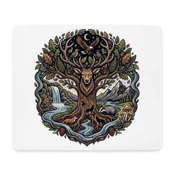 Moon Forest Deer with River Landscape - Mouse Pad (horizontal) - white - Front