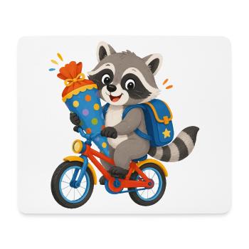 Raton laveur avec cône d’école sur vélo - Tapis de souris (format paysage) - blanc - Devant