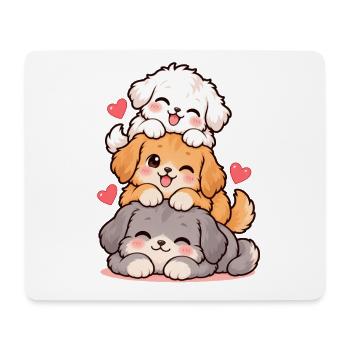 Stapelwelpen mit Herzchen - Mousepad (Querformat) - Weiß - Vorne