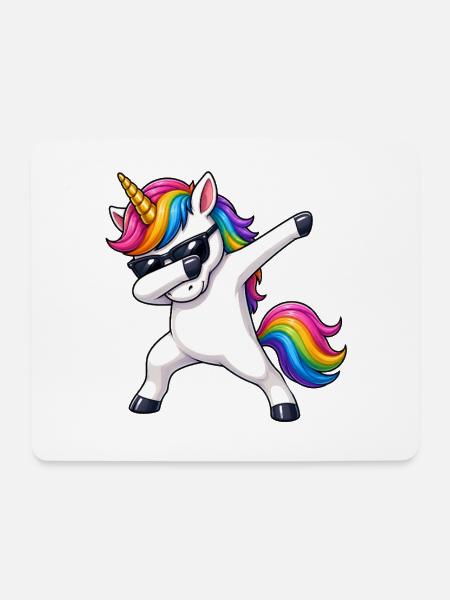 Regenbogen Unicorn Einhorn Dab mit Sonnenbrille - Mousepad (Querformat) - Weiß