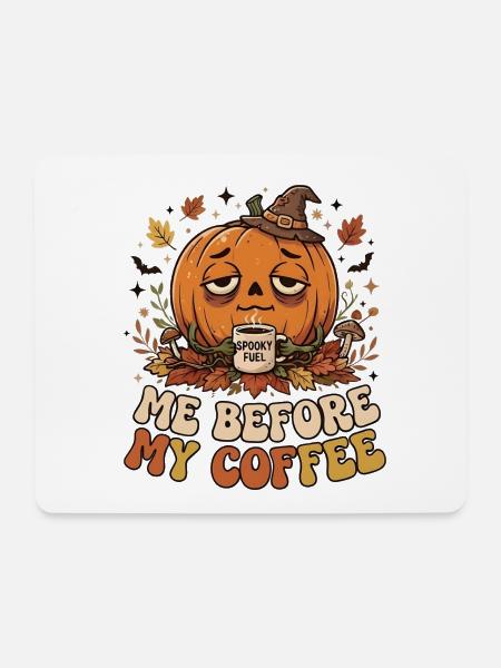 Halloween Kürbis mit Kaffee - Mousepad (Querformat) - Weiß