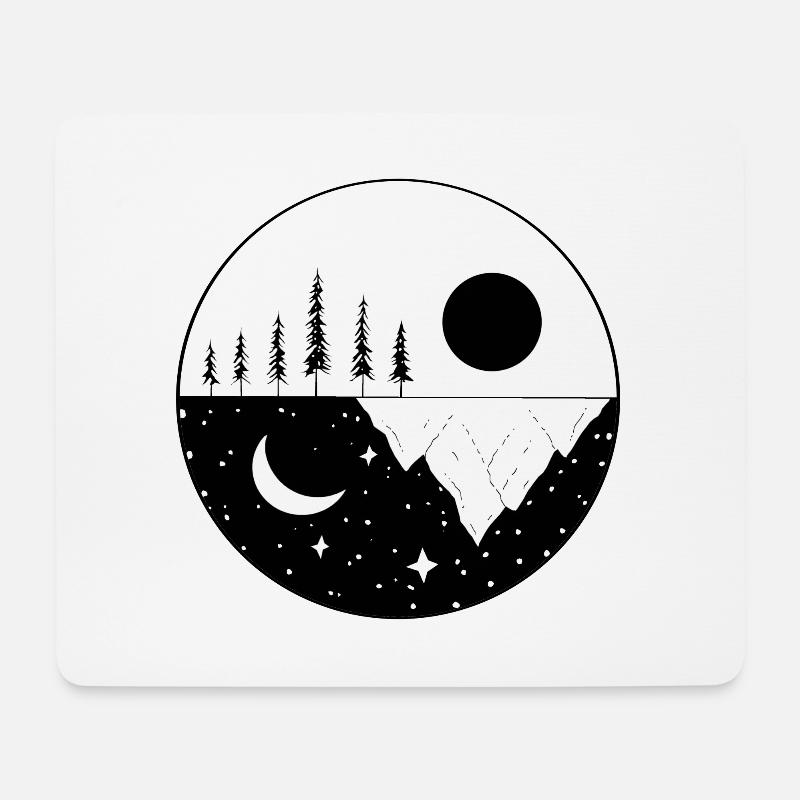 Berge Mond und Sterne | Yin und Yang - Mousepad (Querformat) - Weiß