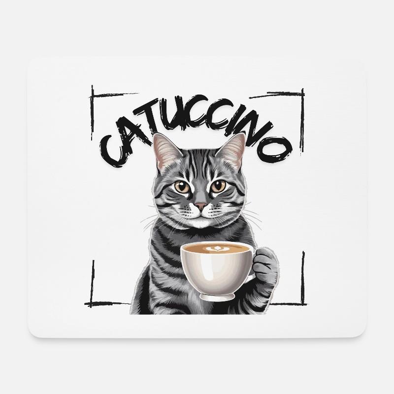 Catuccino Katze mit Tasse Kaffee - Mousepad (Querformat) - Weiß