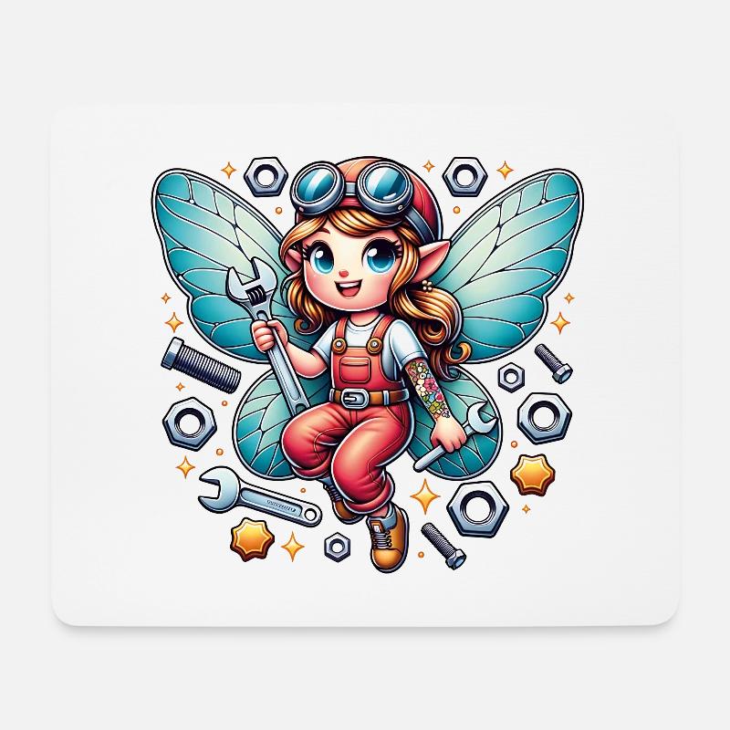 Süße kleine Fee mit Werkzeug - Mousepad (Querformat) - Weiß