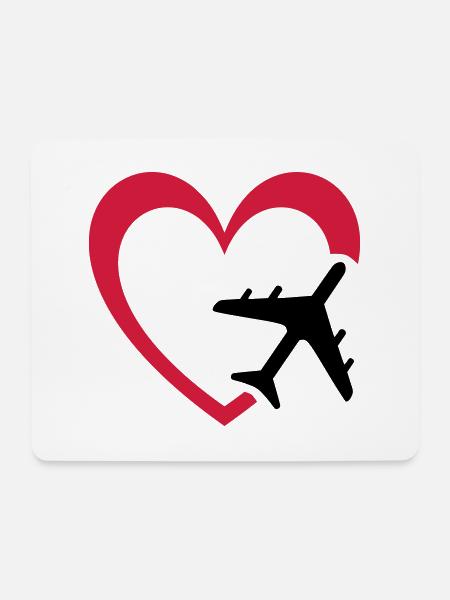 Flugzeug und Herz - Mousepad (Querformat) - Weiß