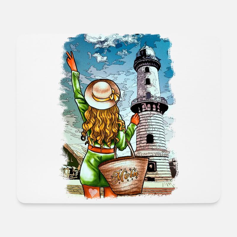 Warnemünde Leuchtturm Mädchen Illustration blond - Mousepad (Querformat) - Weiß