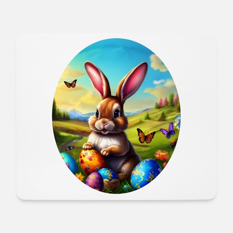 Hübscher Osterhase in Landschaft - Mousepad (Querformat) - Weiß