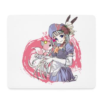 Manga Mädchen mit Hund - Mousepad (Querformat) - Weiß - Vorne