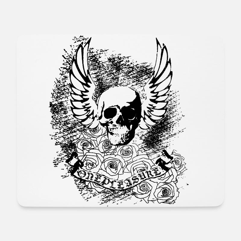 OnePleasure Schädel Flügel Rosen Banner Geschenk - Mousepad (Querformat) - Weiß