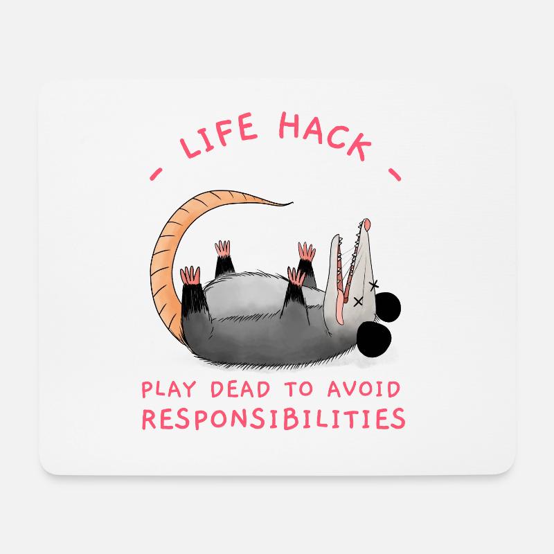 Play Dead To Avoid Responsibilities, Funny Opossum - Mousepad (Querformat) - Weiß