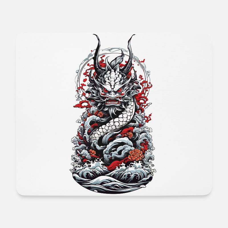 Seeungeheuer Aesthetic Yokai Japanischer Oni - Mousepad (Querformat) - Weiß