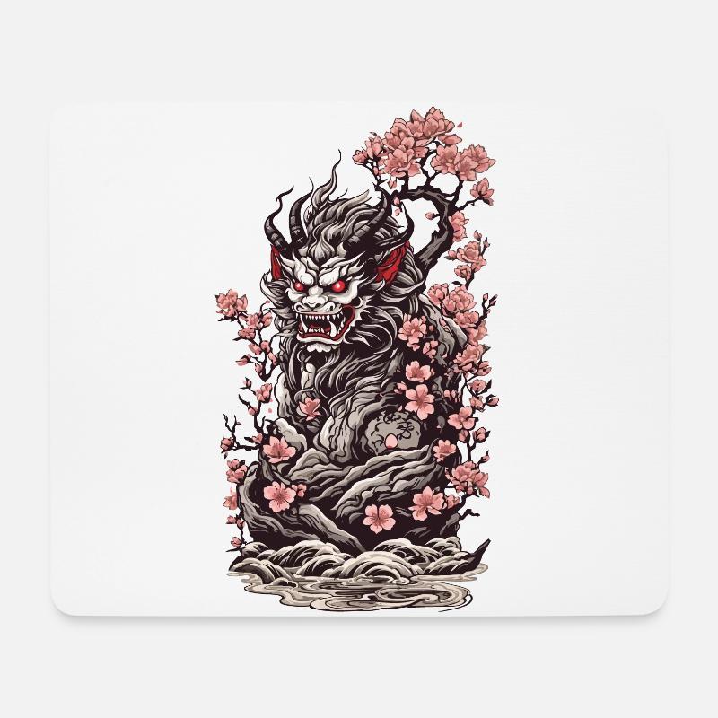 Kirschblüten Yokai Oni Ukiyo-E Ästhetik - Mousepad (Querformat) - Weiß