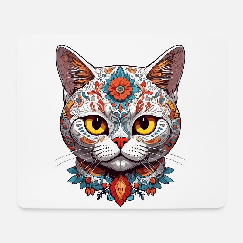 Ikonischer Zuckerschädel & Katze Mexiko Streetwear - Mousepad (Querformat) - Weiß