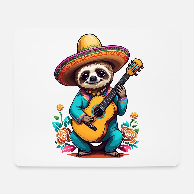 Faultier Mexikanischer Mariachi Gitarrenspieler - Mousepad (Querformat) - Weiß