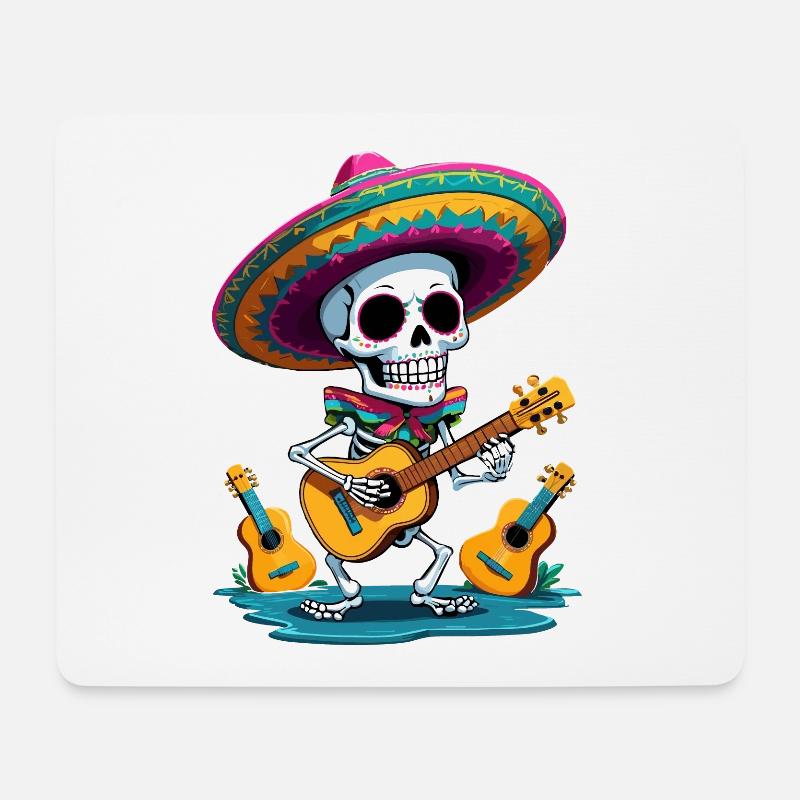 Skelett Mexikanischer Mariachi Gitarrenspieler - Mousepad (Querformat) - Weiß