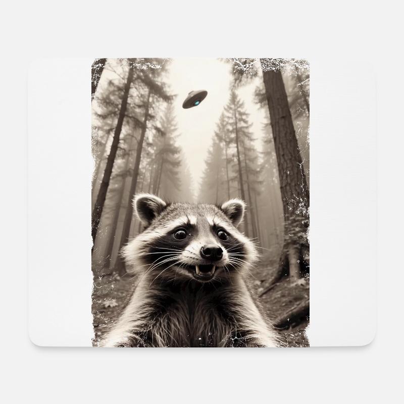 Lustiges Waschbär Selfie Außerirdisches Raumschiff - Mousepad (Querformat) - Weiß