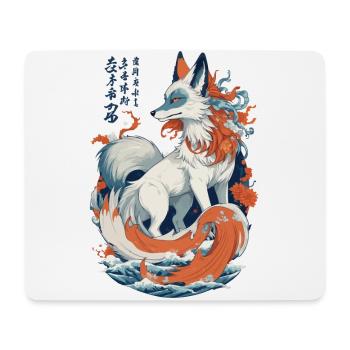 Vintage Ukiyo-E Kunst Japanische Kitsune Fuchs - Mousepad (Querformat) - Weiß - Vorne