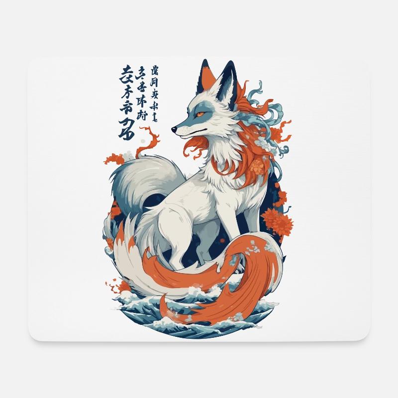 Vintage Ukiyo-E Kunst Japanische Kitsune Fuchs - Mousepad (Querformat) - Weiß