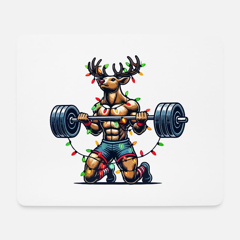 Weihnachtlicher Bodybuilder Rentier Kraft - Mousepad (Querformat) - Weiß