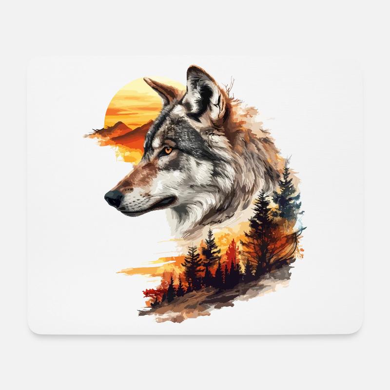 Wolf Wolfskopf Natur Wildnis Abenteuer Wald Sonne - Mousepad (Querformat) - Weiß