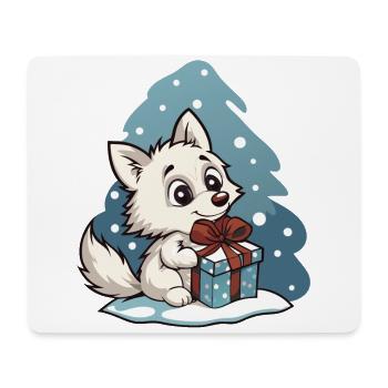 Niedlicher Wolf mit Geschenk an Weihnachten - Mousepad (Querformat) - Weiß - Vorne