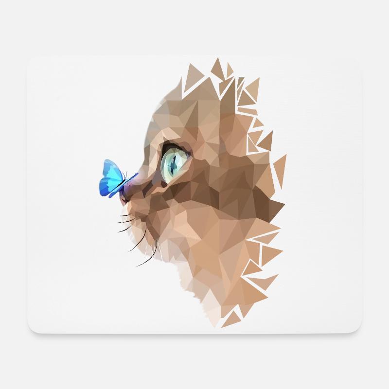 Katze und Schmetterling - Mousepad (Querformat) - Weiß