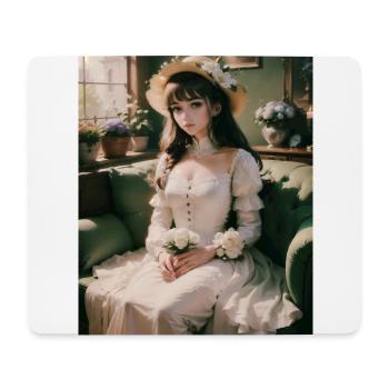 Portrait de jeune fille Anime avec des fleurs - Tapis de souris (format paysage) - blanc - Devant