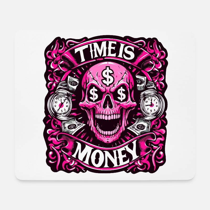 Zeit ist Geld - Rosa Totenkopf mit Dollar-Zeichen - Mousepad (Querformat) - Weiß