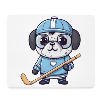 Mops spielt Eishockey, Lustiges Sportdesign für - Mousepad (Querformat) - Weiß - Vorne